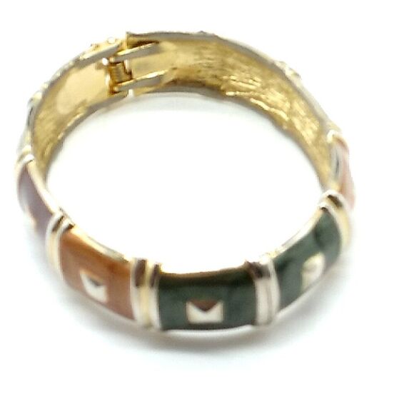VTG Hinged Bangle Bracelet Gold Tone Multi Color Swirled Enamel Bracelet 6.5" - Picture 4 of 6